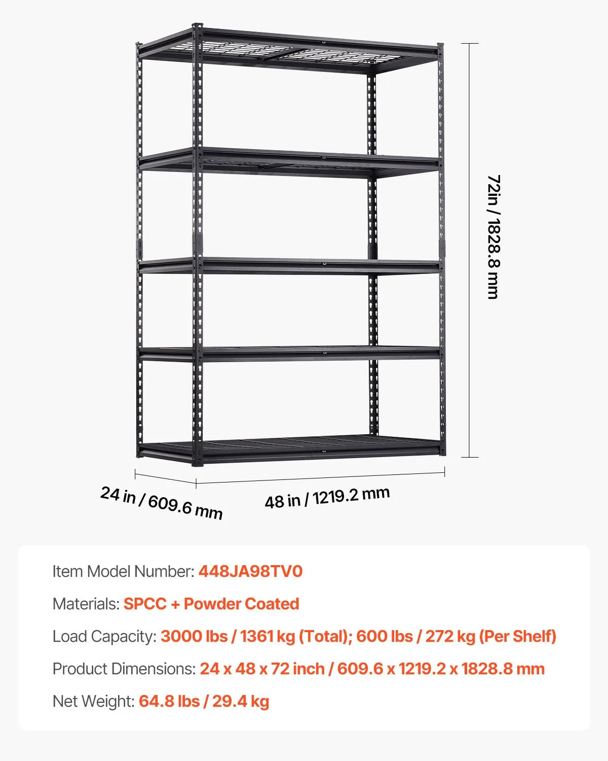 5-Tier Heavy-Duty Garage Storage Shelf – Adjustable Metal Shelving