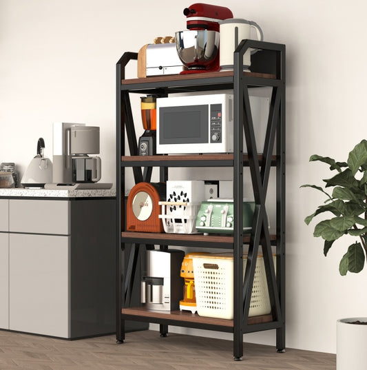 Bakers Rack Heavy-Duty 4-Tier Metal & Wood Storage Shelf