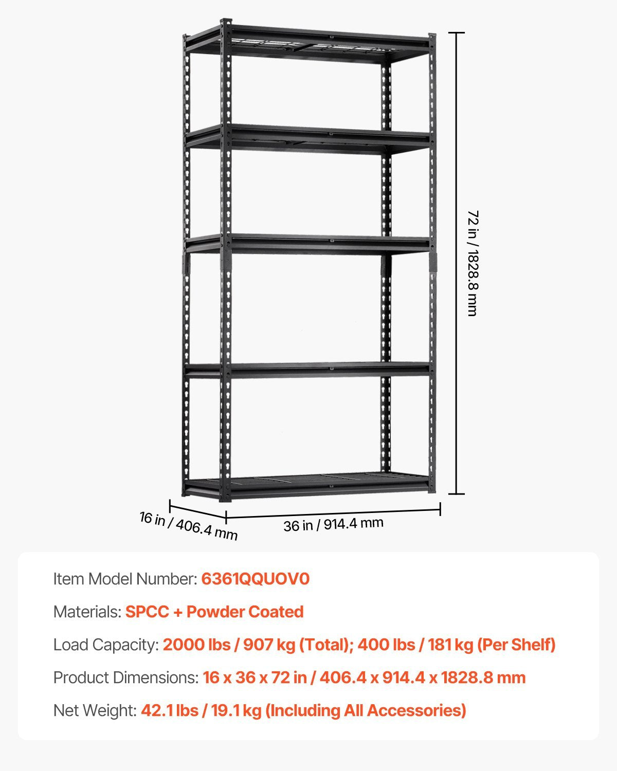 5-Tier Heavy-Duty Garage Storage Shelf – Adjustable Metal Shelving