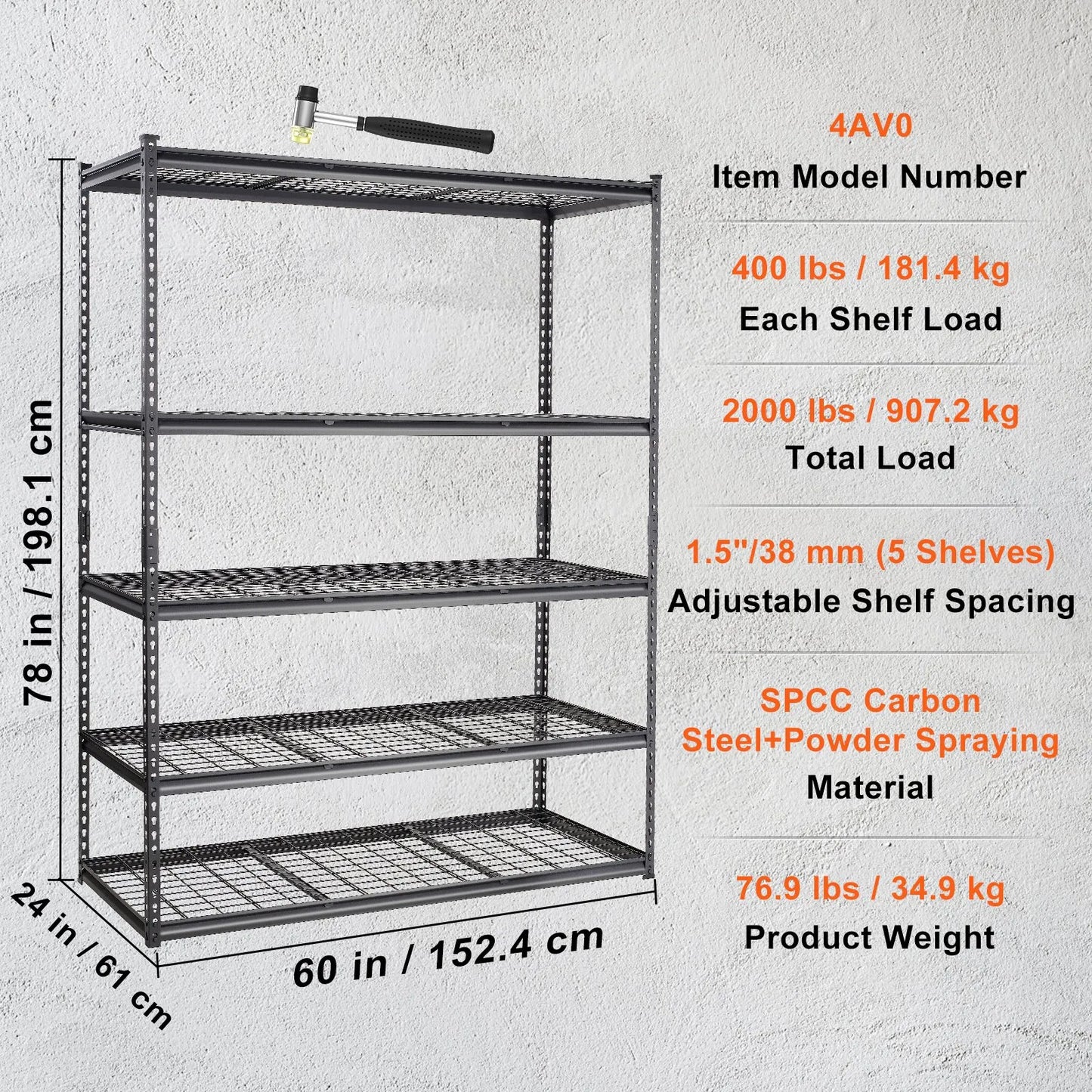5-Tier Heavy-Duty Garage Storage Shelf – Adjustable Metal Shelving