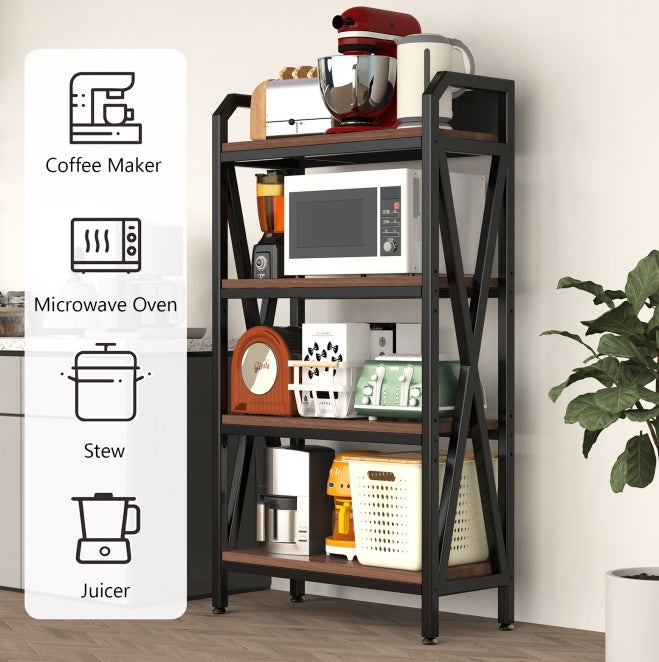 Bakers Rack Heavy-Duty 4-Tier Metal & Wood Storage Shelf