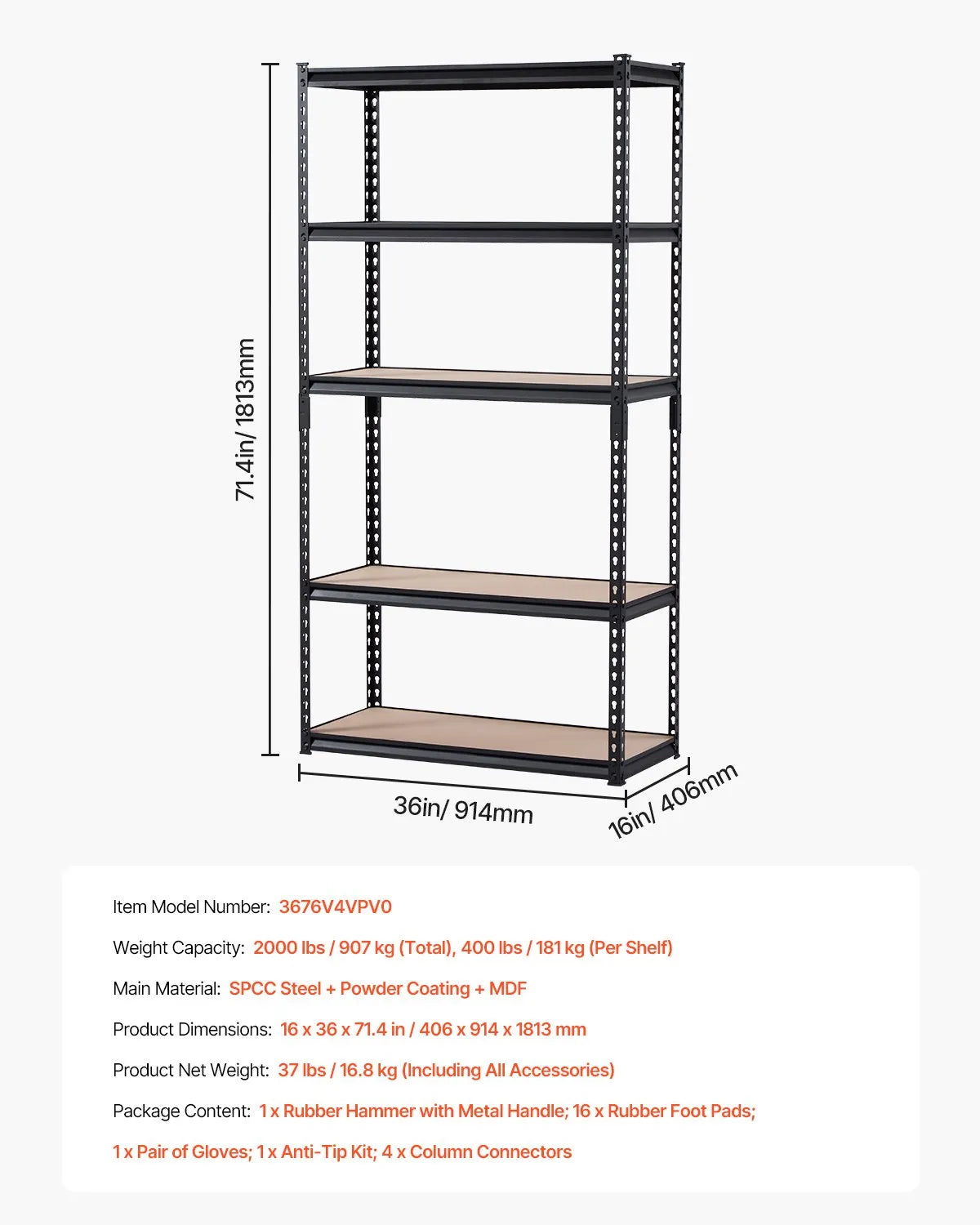 5-Tier Adjustable Heavy-Duty Storage Shelving Unit