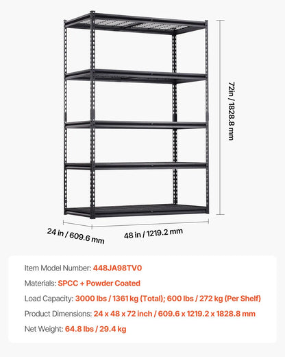 5-Tier Heavy-Duty Garage Storage Shelf – Adjustable Metal Shelving