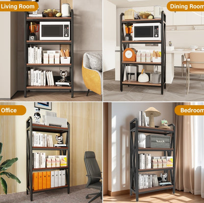Bakers Rack Heavy-Duty 4-Tier Metal & Wood Storage Shelf