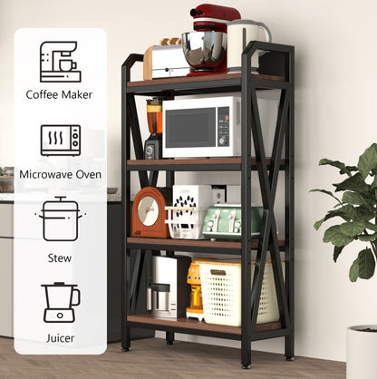 Bakers Rack Heavy-Duty 4-Tier Metal & Wood Storage Shelf